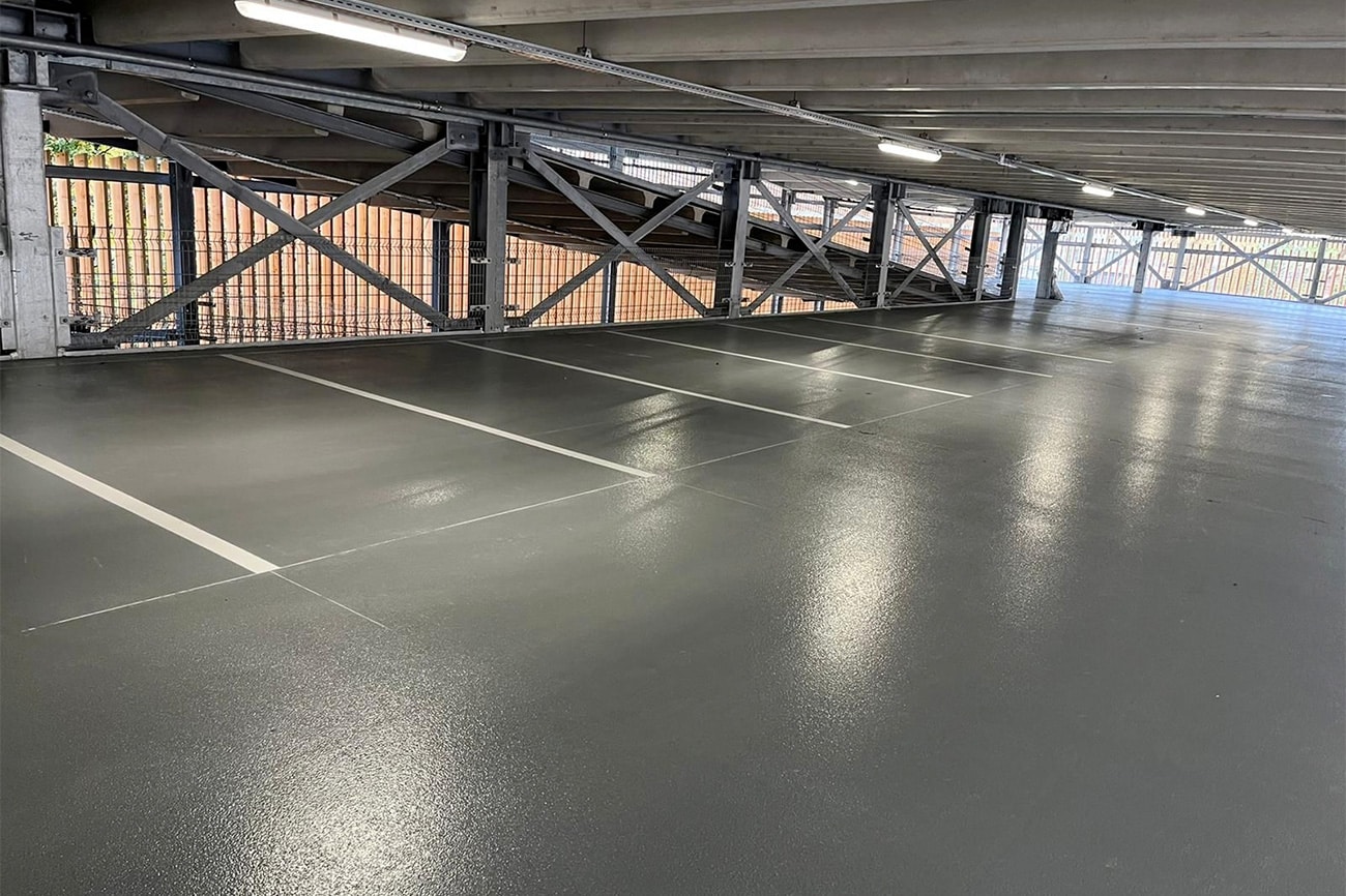 High-tech floor finish in parking garage